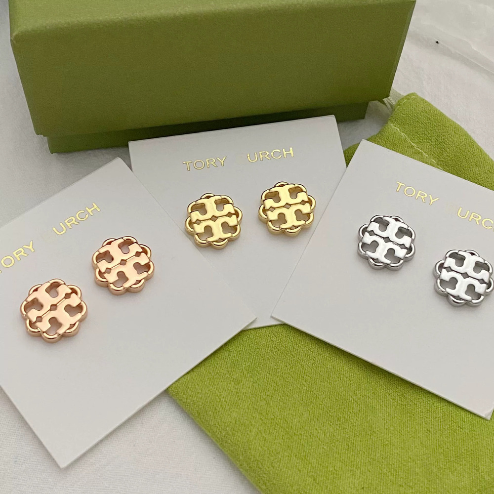 Tory Burch Hollow Letter Metal Stud Earrings